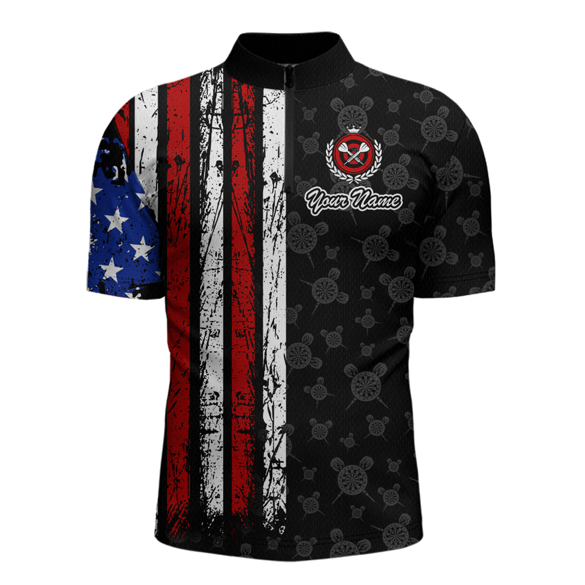 Custom US Flag Dart Shirts For Men Dart Board Shirts Polo & 1/4 Zip Dart Jersey Team NNT125