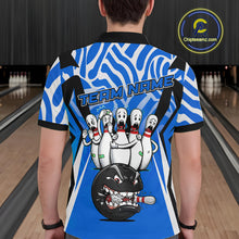 Load image into Gallery viewer, Custom Blue Funny Bowling Jersey for Men Bowling Team Shirts Bowling League Polo &amp; 1/4 Zip HNT155