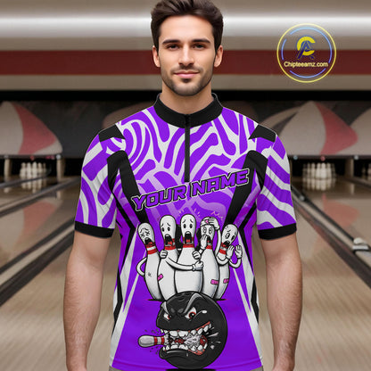 Custom Purple Funny Bowling Jersey for Men Bowling Team Shirts Bowling League Polo & 1/4 Zip HNT155