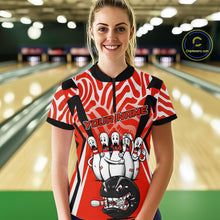 Load image into Gallery viewer, Custom Red Funny Bowling Jersey for Women Bowling Team Shirts Bowling League Polo &amp; 1/4 Zip HNT155