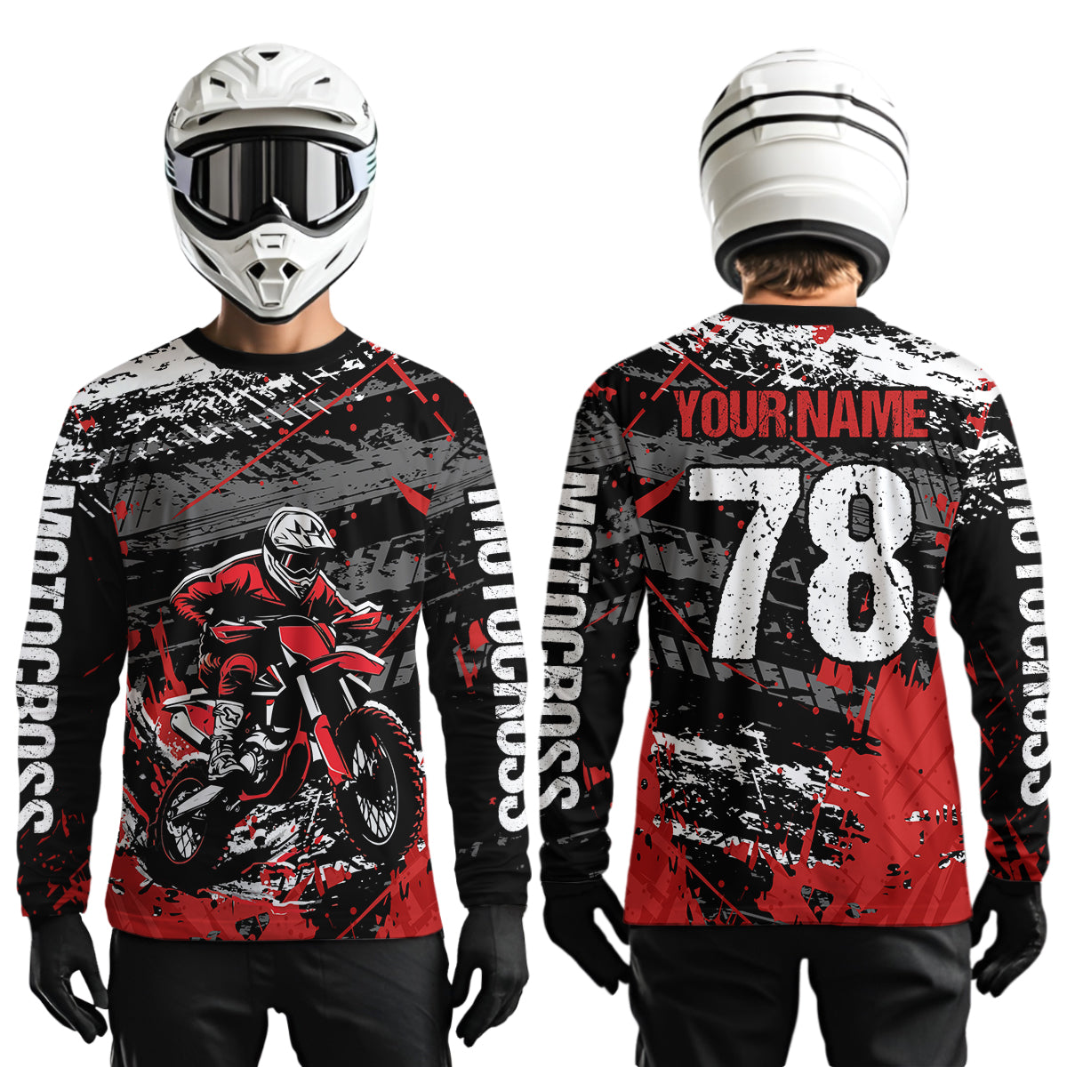 Red Youth Dirt Bike Jersey Adult Kid Upf30+ Customized Motocross Jersey Off-Roading Jersey DNT48