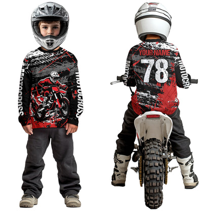 Red Youth Dirt Bike Jersey Adult Kid Upf30+ Customized Motocross Jersey Off-Roading Jersey DNT48