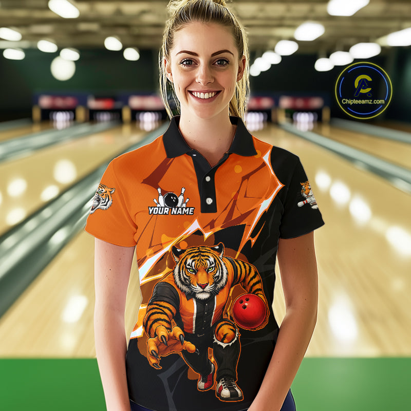 Custom Tiger Bowling Jersey for Women Bowling Uniform Polo & 1/4 Zip Bowling Team Shirts HNT147