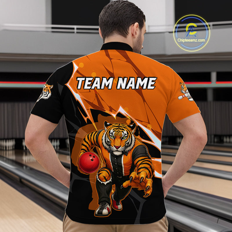 Custom Tiger Bowling Jersey for Men Bowling Uniform Polo & 1/4 Zip Bowling Team Shirts HNT147