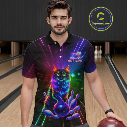 Custom Funny Cat Neon Colorful Bowling Jersey for Men Bowling Uniform Bowling Team Shirts HNT281