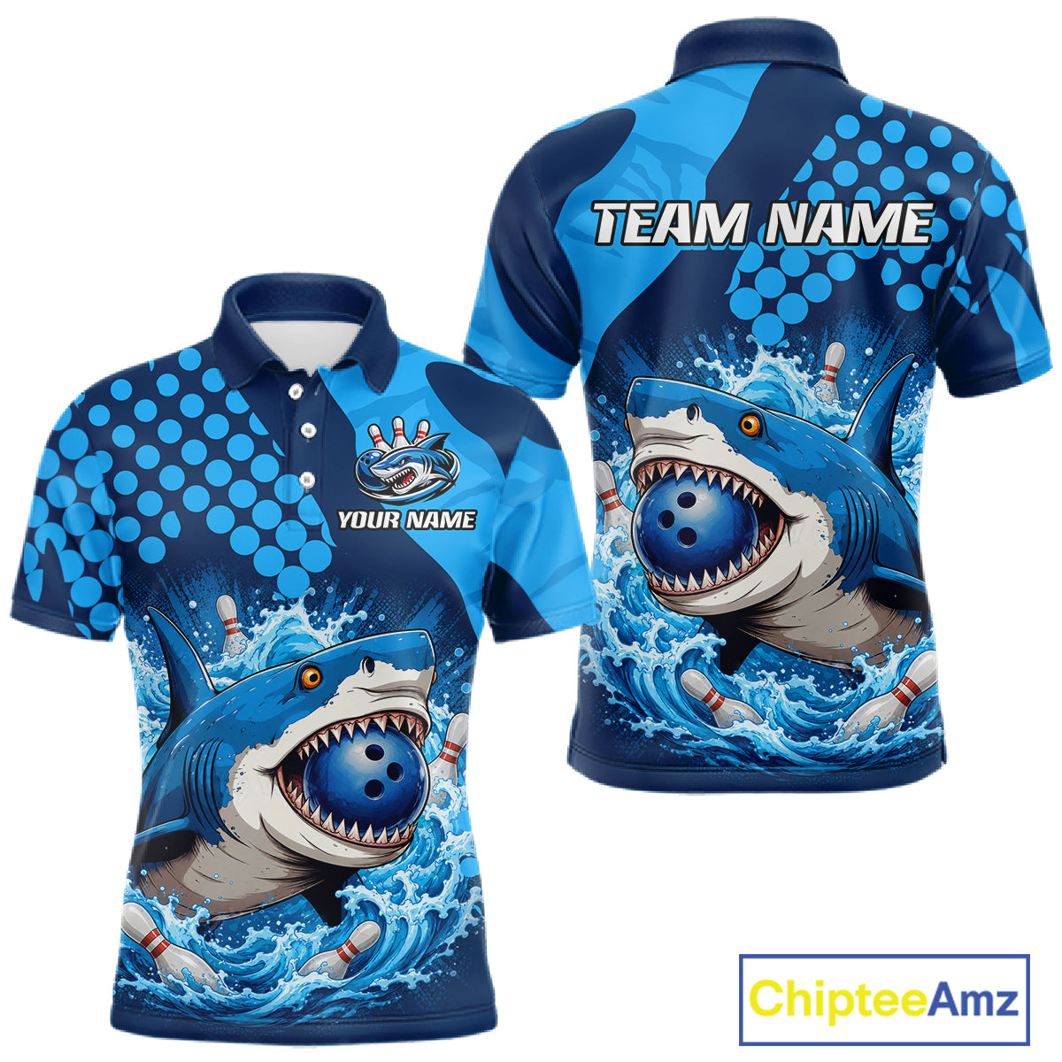 Shirt with shark design and customizable text on a white background