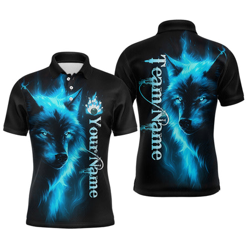 Custom Blue Flame Wolf Bowling Jersey for Men Polo & 1/4 Zip Bowling Team Shirts HNT148