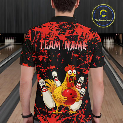 Custom Red Funny Chicken Bowling Jersey for Men Bowling Uniform Bowling Team Shirts HNT282