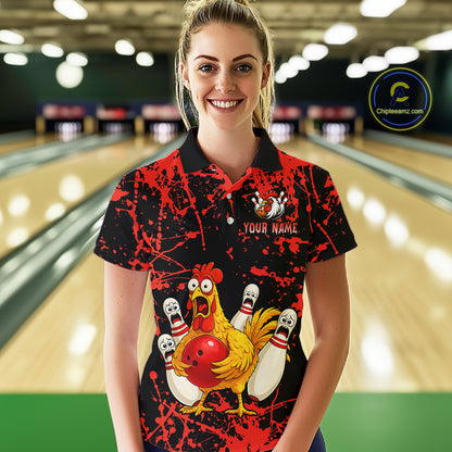 Custom Red Funny Chicken Bowling Jersey for Women Bowling Uniform Bowling Team Shirts HNT282
