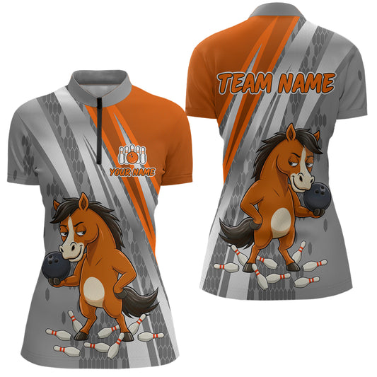 Custom Funny Horse Bowling Jersey for Women Bowling Team Shirts Bowling League Polo & 1/4 Zip HNT181