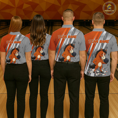 Custom Funny Horse Bowling Jersey for Men Bowling Team Shirts Bowling League Polo & 1/4 Zip HNT181