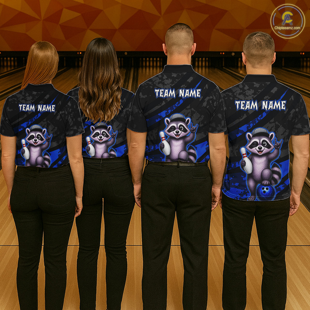 Custom Blue Funny Raccoon Bowling Jersey for Women Bowling Team Shirts Bowling League HNT389