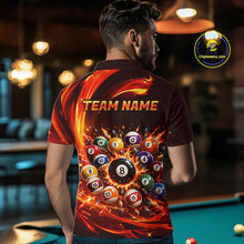Load image into Gallery viewer, Man wearing a polo shirt with a colorful pool ball design and 'Team Name' text in a bar setting.