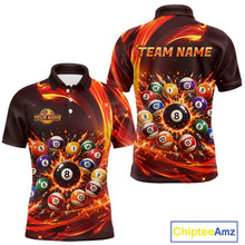 Load image into Gallery viewer, Polo shirt with billiard ball design and customizable text on a white background