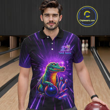 Load image into Gallery viewer, Custom Funny Crocodile Neon Bowling Shirt Alligator Bowling Jersey for Men Polo &amp; 1/4 Zip HNT208