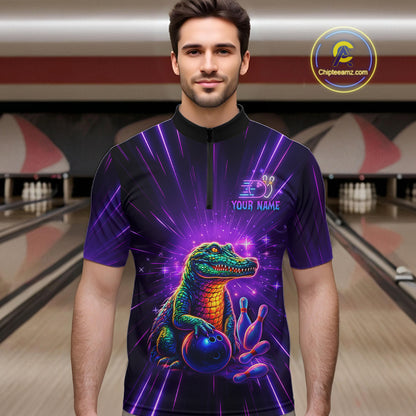 Custom Funny Crocodile Neon Bowling Shirt Alligator Bowling Jersey for Men Polo & 1/4 Zip HNT208