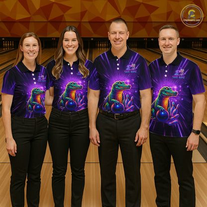 Custom Funny Crocodile Neon Bowling Shirt Alligator Bowling Jersey for Women Polo & 1/4 Zip HNT208