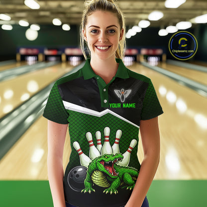 Custom Funny Crocodile Bowling Shirt Alligator Bowling Jersey for Women Polo & 1/4 Zip HNT207