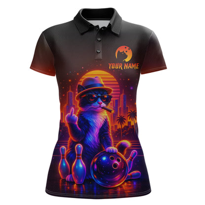 Custom Funny Cat Bowling Jersey for Women Bowling Tournament Polo & 1/4 Zip Bowling Team Shirts HNT204
