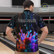 Load image into Gallery viewer, Man wearing a colorful bowling-themed shirt with 'TEAM NAME' text in a bowling alley.