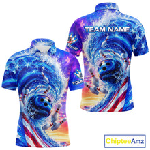 Load image into Gallery viewer, Custom American Wave Patriotic Bowling Jersey for Men Unisex Bowling Team Shirts Polo &amp; 1/4 Zip HNT343