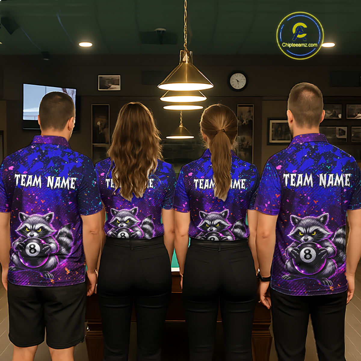Personalized Funny Raccoon 8 Ball Pool Men Billiard Polo & 1/4 Zip, Billiard Shirt, Billiard Team Jerseys NNT145