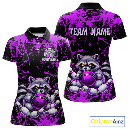 Custom Purple Raccoon Bowling Jersey for Women Bowling Uniform Polo & 1/4 Zip Bowling Team Shirts HNT224