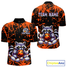 Load image into Gallery viewer, Custom Orange Raccoon Bowling Jersey for Men Bowling Uniform Polo &amp; 1/4 Zip Bowling Team Shirts HNT224