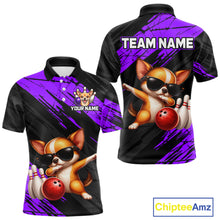 Load image into Gallery viewer, Black and purple polo shirt with cartoon dog design and customizable text on a white background