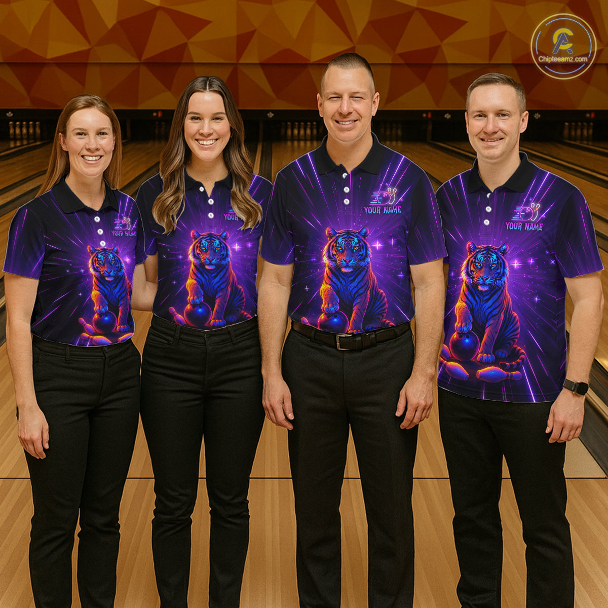 Custom Neon Tiger Bowling Jersey for Women Bowling Team Shirts Bowling League Polo & 1/4 Zip HNT154