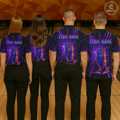 Custom Neon Tiger Bowling Jersey for Women Bowling Team Shirts Bowling League Polo & 1/4 Zip HNT154