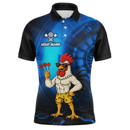 Custom Blue Funny Chicken Darts Shirt for Men Darts Team Jerseys Polo & 1/4 Zip Dart League NNT131
