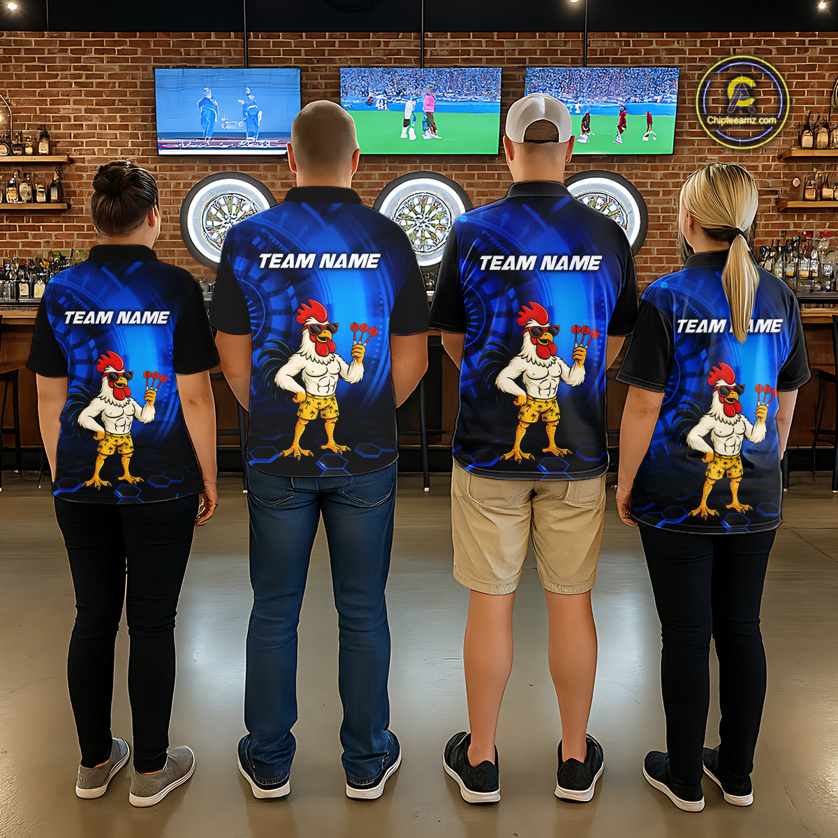 Custom Blue Funny Chicken Darts Shirt for Women Darts Team Jerseys Polo & 1/4 Zip Dart League NNT131
