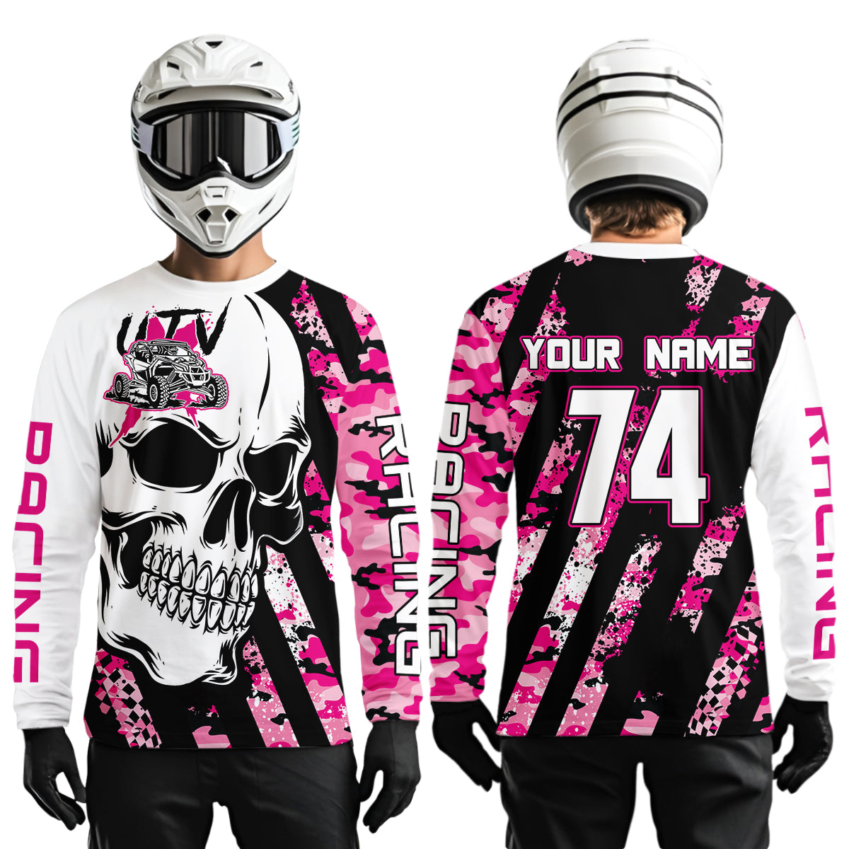 Custom Skull Pink UTV Off-Road Shirts UTV Motocross Racing Shirt Kid Men Women UPF30+ DNT89