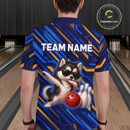 Custom Husky Dog Bowling Jersey for Men Bowling Uniform Polo & 1/4 Zip Bowling Team Shirts HNT263