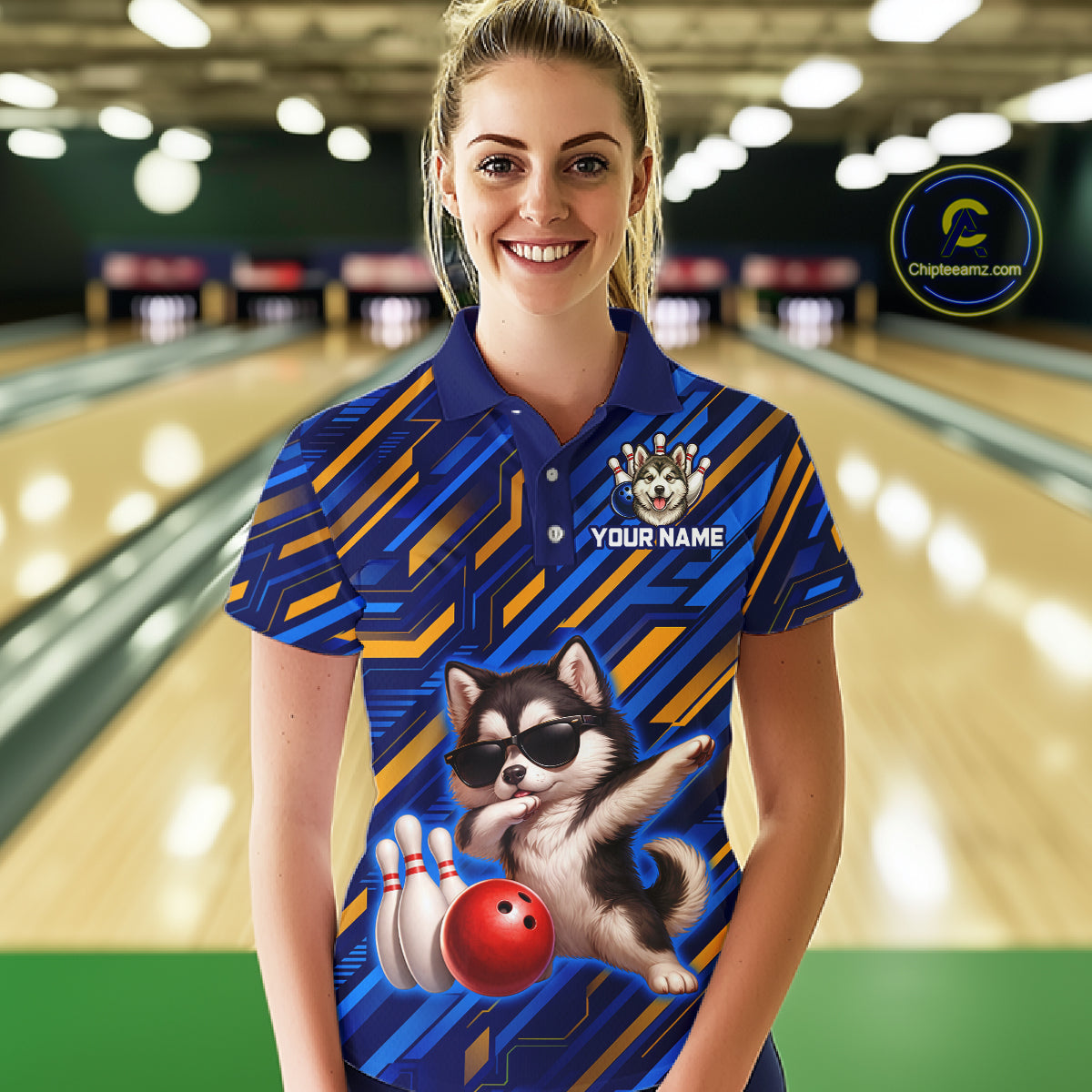 Custom Husky Dog Bowling Jersey for Women Bowling Uniform Polo & 1/4 Zip Bowling Team Shirts HNT263
