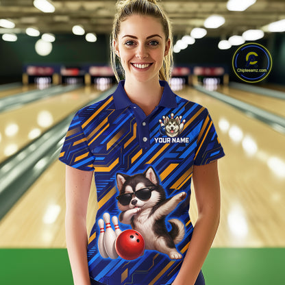 Custom Husky Dog Bowling Jersey for Women Bowling Uniform Polo & 1/4 Zip Bowling Team Shirts HNT263