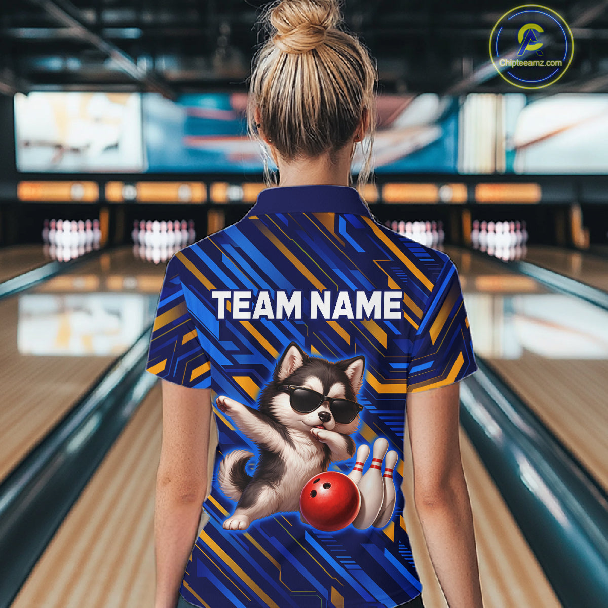 Custom Husky Dog Bowling Jersey for Women Bowling Uniform Polo & 1/4 Zip Bowling Team Shirts HNT263
