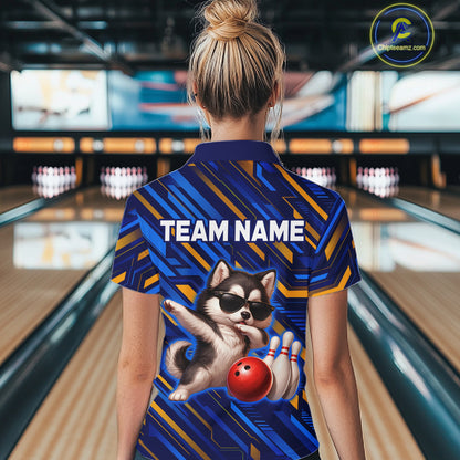 Custom Husky Dog Bowling Jersey for Women Bowling Uniform Polo & 1/4 Zip Bowling Team Shirts HNT263