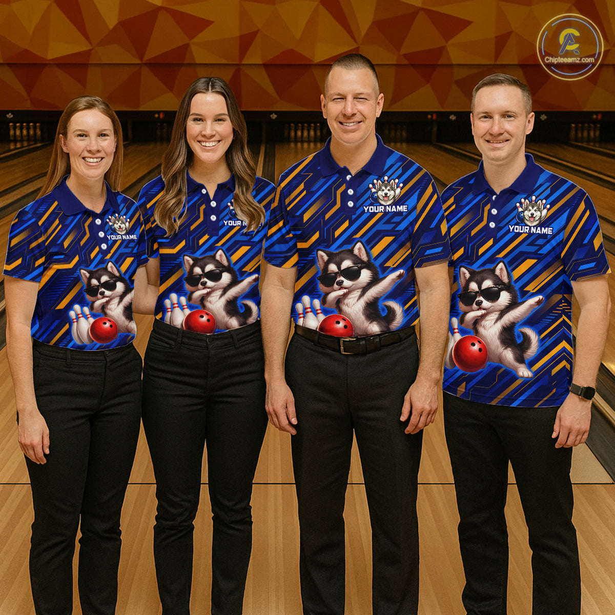 Custom Husky Dog Bowling Jersey for Women Bowling Uniform Polo & 1/4 Zip Bowling Team Shirts HNT263