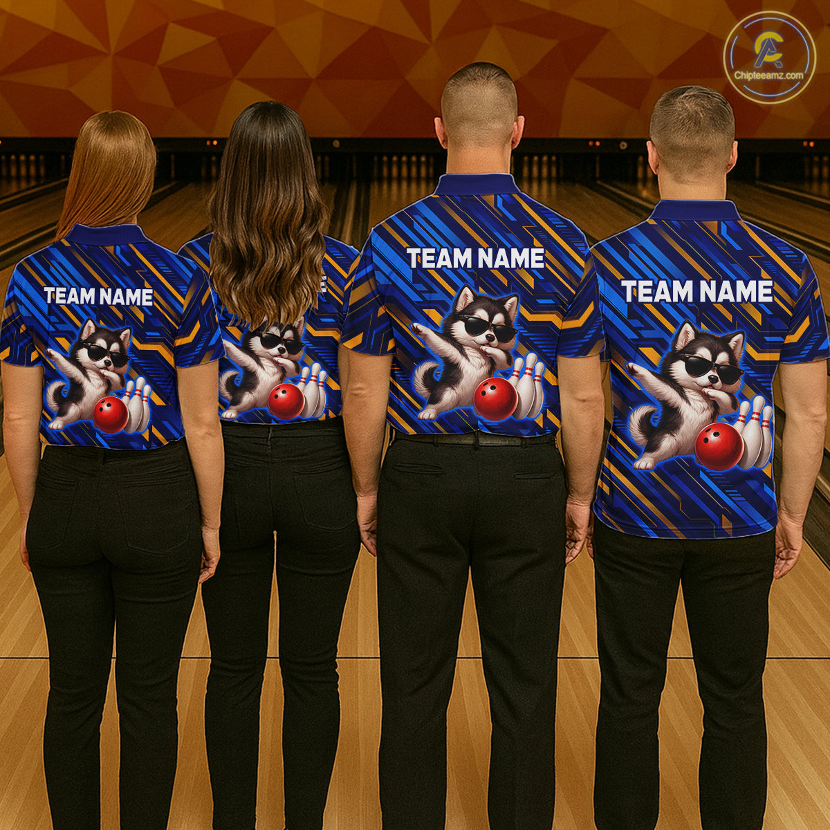 Custom Husky Dog Bowling Jersey for Women Bowling Uniform Polo & 1/4 Zip Bowling Team Shirts HNT263