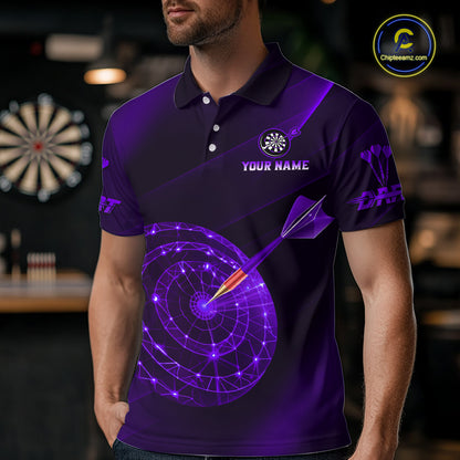 Custom Neon Purple Cyber Dartboard Darts Shirt for Men Darts Team Jerseys Polo & 1/4 Zip NNT132