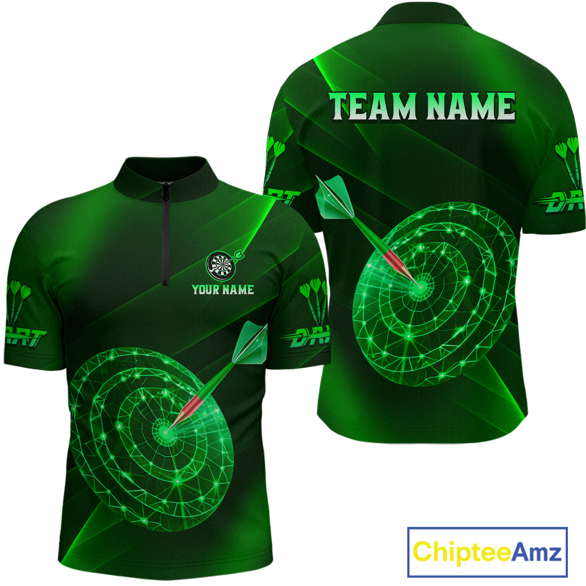Custom Neon Green Cyber Dartboard Darts Shirt for Men Darts Team Jerseys Polo & 1/4 Zip NNT132