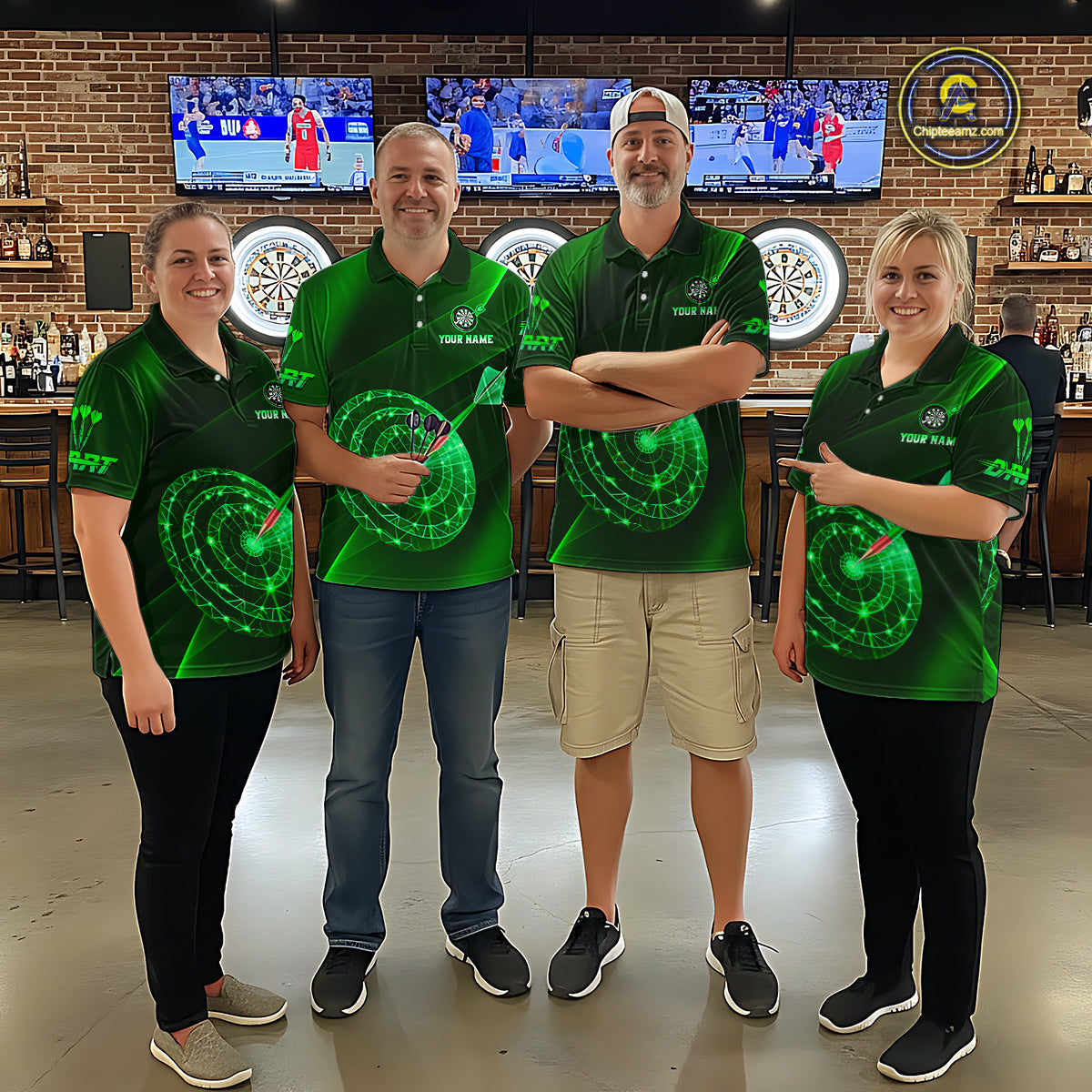 Custom Neon Green Cyber Dartboard Darts Shirt for Men Darts Team Jerseys Polo & 1/4 Zip NNT132