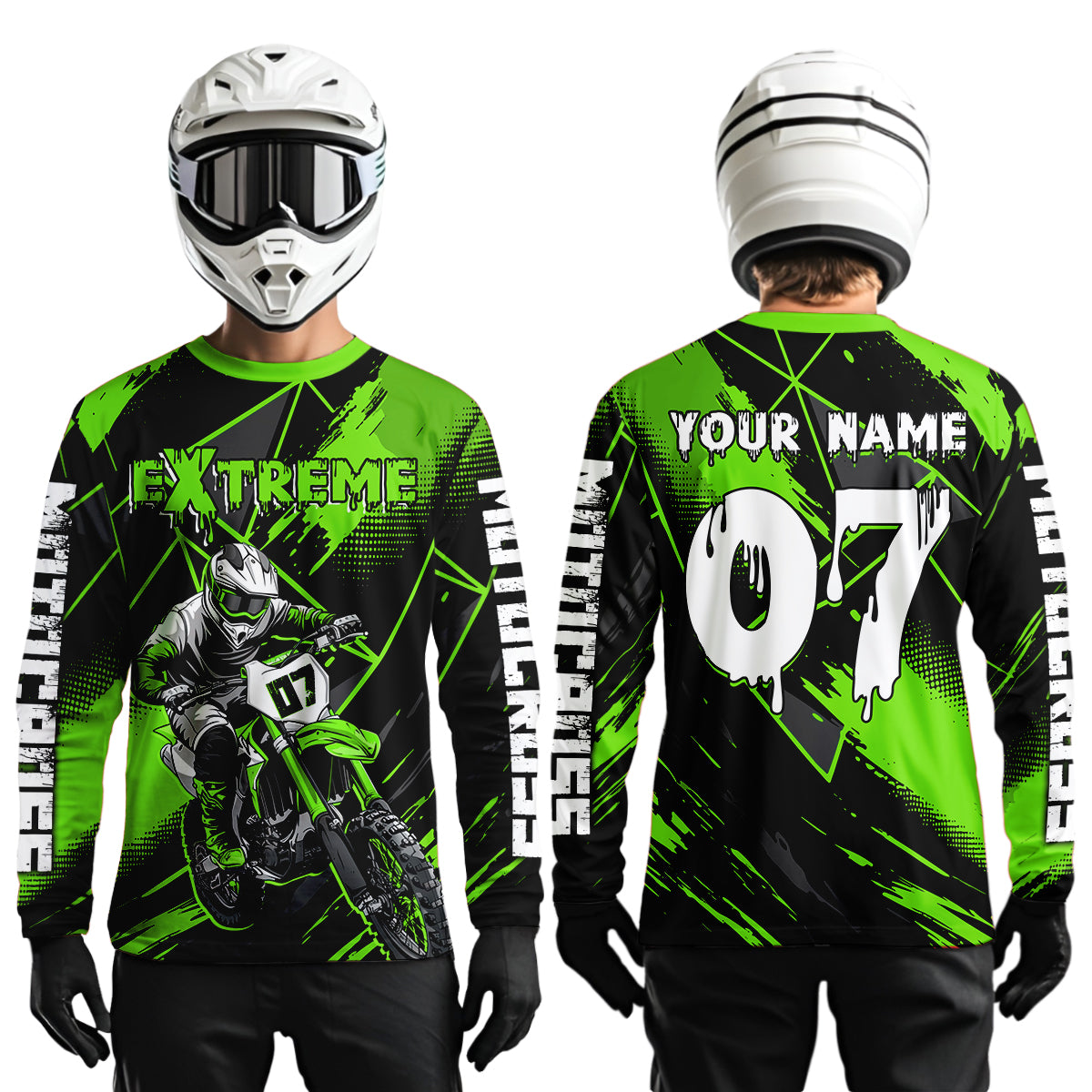 Custom Green MX Racing Extreme Shirts Kid Men Women Youth Motocross Shirts UPF30+ DNT35