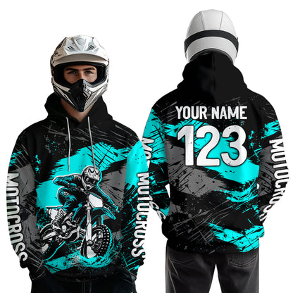 Custom Turquoise Dirt Bike Hoodie Motocross Sweatshirts for Kid Men Women Motorcycle Hoodie HOT39