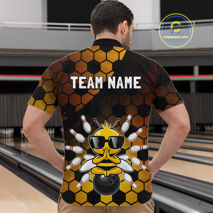 Custom Funny Bee Bowling Jersey for Men Bowling Team Shirts Bowling Polo & 1/4 Zip HNT267