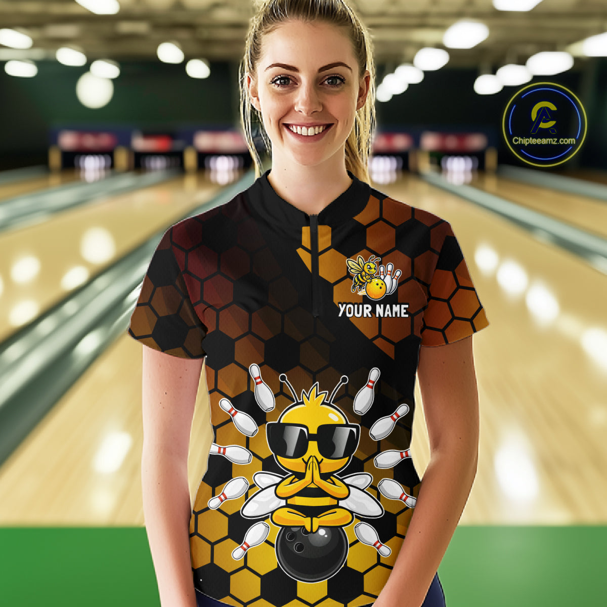 Custom Funny Bee Bowling Jersey for Women Bowling Team Shirts Bowling Polo & 1/4 Zip HNT267