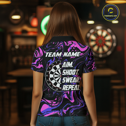 Pink-Purple Pattern Aim Shoot Swear Repeat Darts Team Jerseys Dart Shirts For Women NNT168