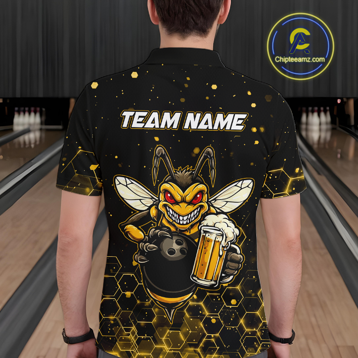 Custom Funny Beer Bee Bowling Jersey for Men Bowling Team Shirts Polo & 1/4 Zip HNT191